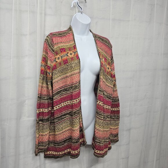 Chaps Pink Green Southwestern Cardigan Boho Open Aztec Western 1X - Picture 4 of 10